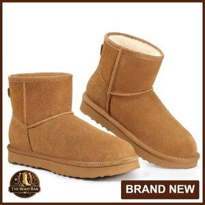 Women's Genuine Suede Ankle Boots with Faux Fur Lining Winter Snow Booties
